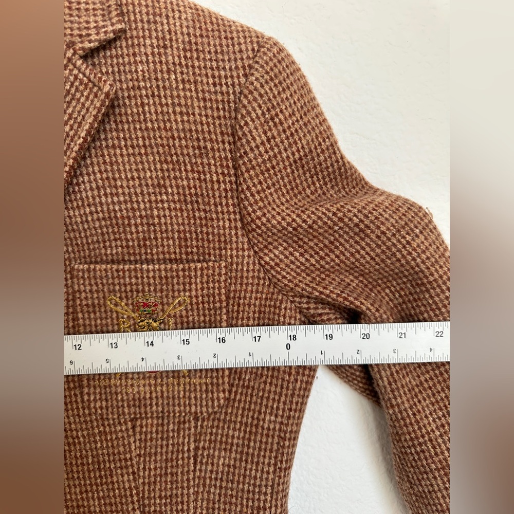 Vintage Ralph Lauren houndstooth riding blazer pure Woolmark Plaid Trim Italy 12 - Picture 15 of 17